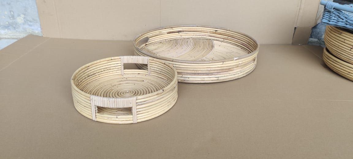 Rattan Coil Serving Tray Set